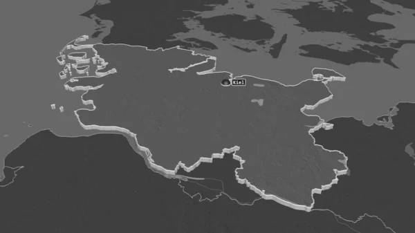 Schleswig Holstein ドイツの州 でズームアウト 嘘の見方だ 地表水と二階の標高マップ 3Dレンダリング — ストック写真