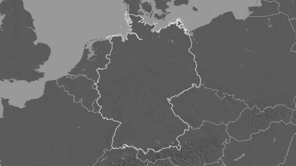 Outlined Shape Germany Area Bilevel Elevation Map Surface Waters Rendering — Stock Photo, Image