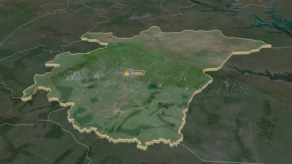 Zoom Auf Ashanti Region Ghana Extrudiert Schräge Perspektive Satellitenbilder Rendering — Stockfoto