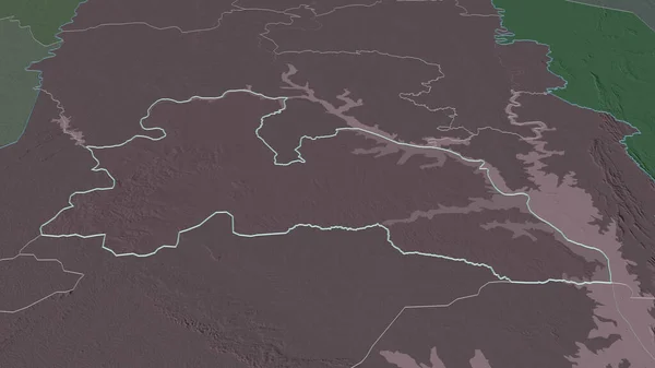Ampliar Bono Este Región Ghana Esbozado Perspectiva Oblicua Mapa Coloreado — Foto de Stock