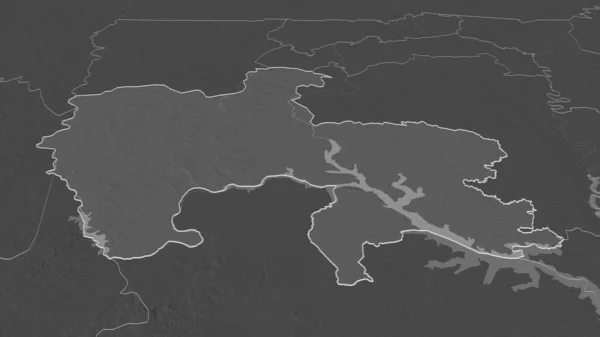 Zoom Auf Savannah Region Ghana Umrissen Schräge Perspektive Karte Der — Stockfoto