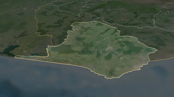 Zoom West Regio Van Ghana Geschetst Obliek Perspectief Satellietbeelden Weergave — Stockfoto