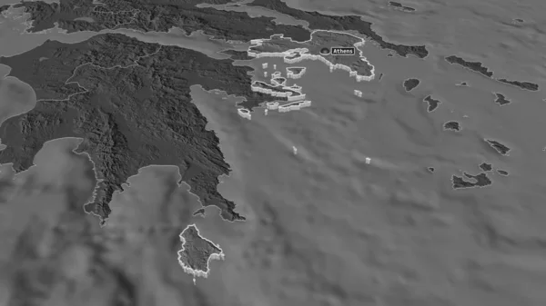 放大Attica 希腊权力下放的行政管理 斜的角度 带地表水的双层高程图 3D渲染 — 图库照片