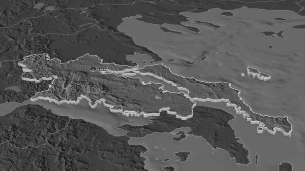 ギリシャ中央部でズーム ギリシャの分散管理 嘘の見方だ 地表水と二階の標高マップ 3Dレンダリング — ストック写真