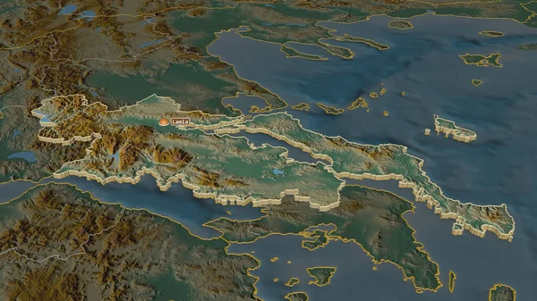 Zoom Auf Zentralgriechenland Dezentrale Verwaltung Griechenlands Schräge Perspektive Topographische Reliefkarte — Stockfoto