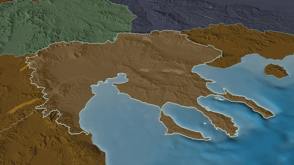 Zoom Auf Zentralmakedonien Dezentrale Verwaltung Griechenlands Skizziert Schräge Perspektive Farbige — Stockfoto