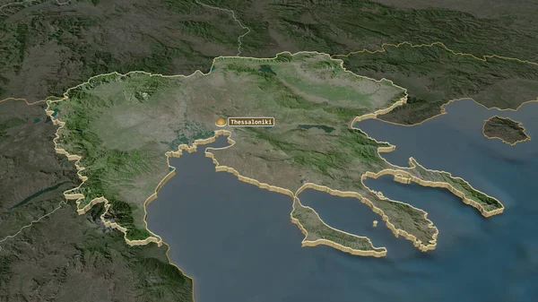 Zoom Auf Zentralmakedonien Dezentrale Verwaltung Griechenlands Schräge Perspektive Satellitenbilder Rendering — Stockfoto