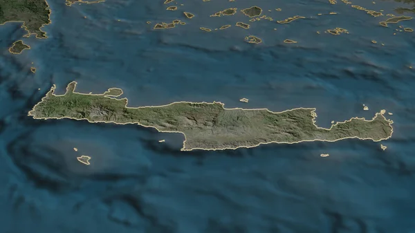 简要介绍了克里特岛 希腊权力分散的行政机构 斜的角度 卫星图像 3D渲染 — 图库照片