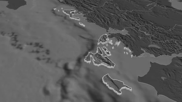 イオニア諸島でズーム ギリシャの分散管理 嘘の見方だ 地表水と二階の標高マップ 3Dレンダリング — ストック写真