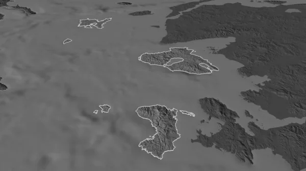 将重点放在北爱琴海 希腊的分权管理 斜的角度 带地表水的双层高程图 3D渲染 — 图库照片