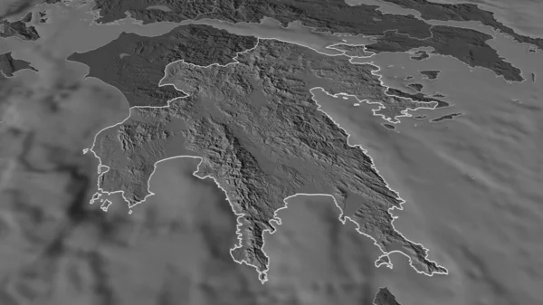 ペロポネソスにズーム ギリシャの分散管理 嘘の見方だ 地表水と二階の標高マップ 3Dレンダリング — ストック写真
