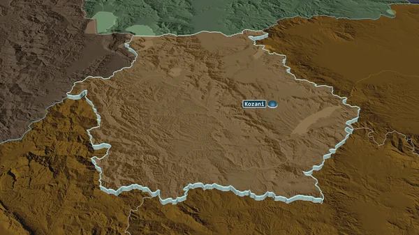 Zoom Auf Westmakedonien Dezentralisierte Verwaltung Griechenlands Schräge Perspektive Farbige Landkarte — Stockfoto