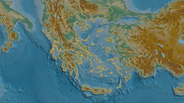 希腊地区的轮廓 带有地表水的地形图 3D渲染 — 图库照片