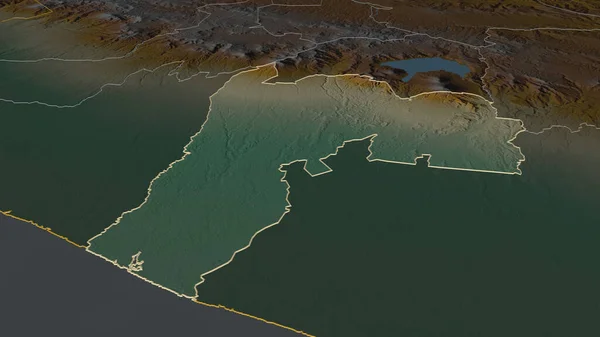 Zoom Suchitepequez Department Guatemala Outlined Oblique Perspective Topographic Relief Map — Stock Photo, Image