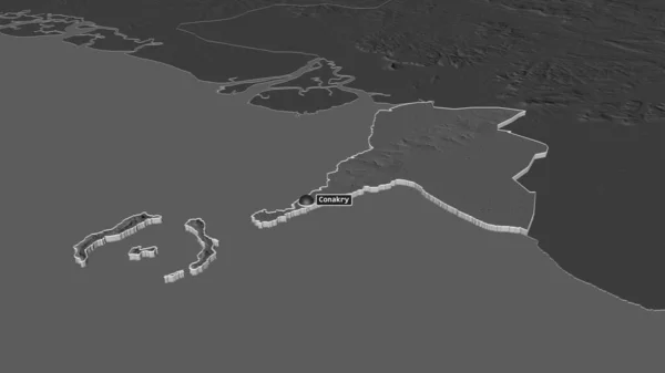 Zbliżenie Konakry Region Gwinei Wytłaczane Perspektywa Ukośna Dwupoziomowa Mapa Wysokości — Zdjęcie stockowe