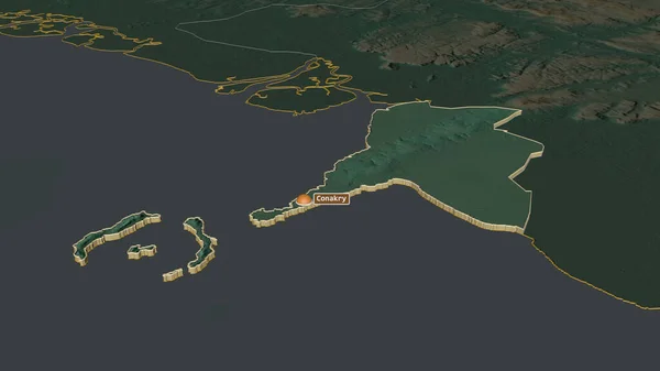 Zoom Conakry Regione Della Guinea Estruso Prospettiva Obliqua Mappa Topografica — Foto Stock