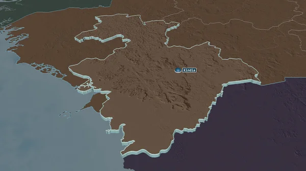 Zoom Kindia Região Guiné Extrudido Perspectiva Óbvia Mapa Colorido Esburacado — Fotografia de Stock