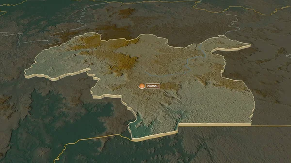 Zoom Mamou Regio Van Guinee Geëxtrudeerd Obliek Perspectief Topografische Reliëfkaart — Stockfoto