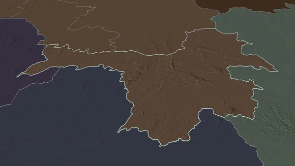 Nzerekore ギニアの地域 でズームアウト 嘘の見方だ 水面と行政区画の色と衝突した地図 3Dレンダリング — ストック写真