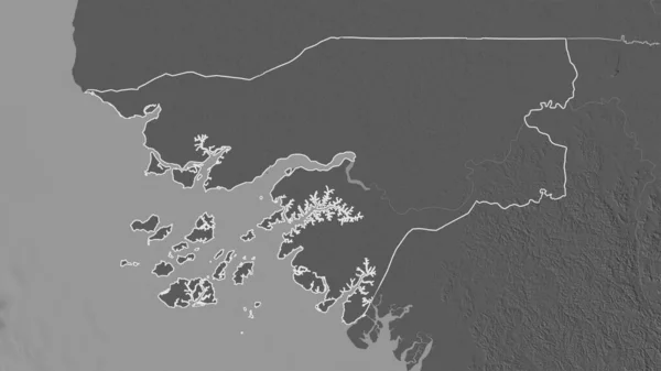 Forma Esboçada Área Guiné Bissau Bilevel Mapa Elevação Com Águas — Fotografia de Stock