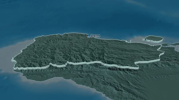 グランド アンセ ハイチ でズームアウト 嘘の見方だ 水面と行政区画の色と衝突した地図 3Dレンダリング — ストック写真