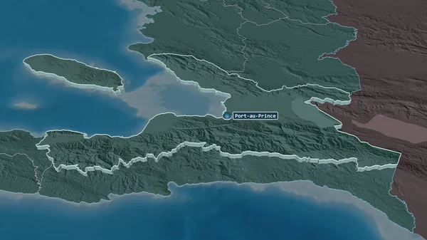Zoom Ouest Dipartimento Haiti Estruso Prospettiva Obliqua Mappa Colorata Urtata — Foto Stock