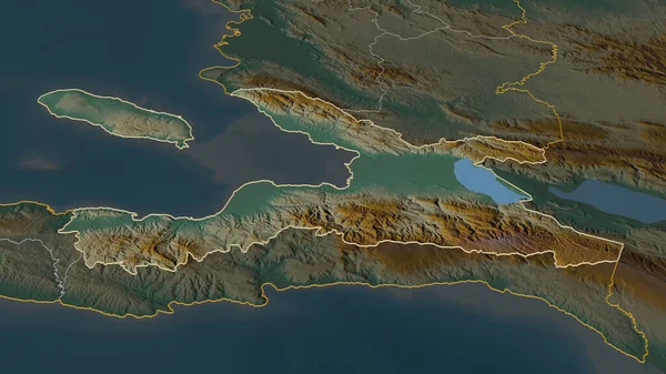 Zoom Ouest Dipartimento Haiti Delineato Prospettiva Obliqua Mappa Topografica Rilievo — Foto Stock