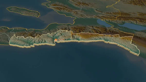 Zooma Sud Est Departementet Haiti Extruderade Svagt Perspektiv Topografisk Reliefkarta — Stockfoto