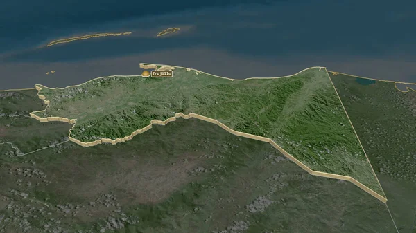 放大对科隆 洪都拉斯省 的挤压 斜的角度 卫星图像 3D渲染 — 图库照片