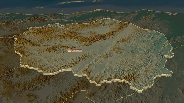 Powiększ Olancho Departament Honduras Wytłaczane Perspektywa Ukośna Mapa Pomocy Topograficznej — Zdjęcie stockowe