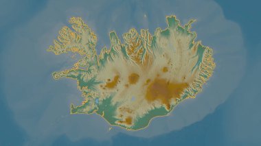 İzlanda bölgesinin ana hatlarıyla çizilmiş hali. Yüzey suları olan topografik yardım haritası. 3B görüntüleme