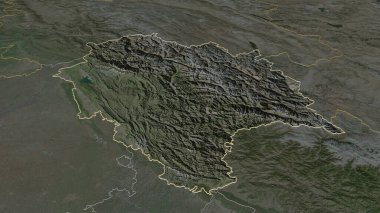 Hindistan 'ın birleşik toprakları olan Himachal Pradesh' e yakınlaş. Belirsiz bir bakış açısı. Uydu görüntüleri. 3B görüntüleme