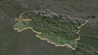 Uttarakhand 'a (Hindistan eyaleti) yakınlaştır. Belirsiz bir bakış açısı. Uydu görüntüleri. 3B görüntüleme