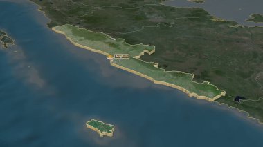 Bengkulu 'ya (Endonezya ili) yakınlaştırın. Belirsiz bir bakış açısı. Uydu görüntüleri. 3B görüntüleme
