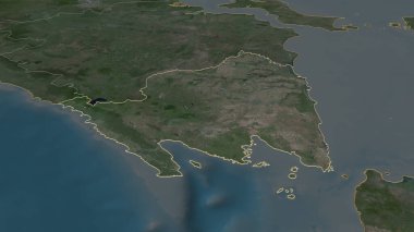 Lampung 'a (Endonezya ili) yakınlaştır. Belirsiz bir bakış açısı. Uydu görüntüleri. 3B görüntüleme