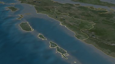 Sumatera Barat 'a (Endonezya ili) yakınlaştırın. Belirsiz bir bakış açısı. Uydu görüntüleri. 3B görüntüleme