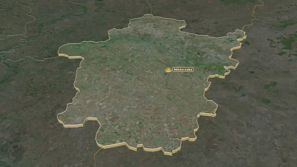 Zoom Sur Bekes Comté Hongrie Extrudé Perspective Oblique Imagerie Satellite — Photo