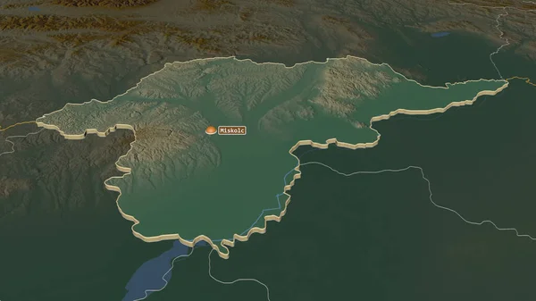 Borsod Abauj Zemplen ハンガリーの郡 のズームアウト 嘘の見方だ 地表水と地形救援マップ 3Dレンダリング — ストック写真