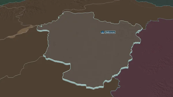 Zoom Sur Hajdu Bihar Comté Hongrie Extrudé Perspective Oblique Carte — Photo