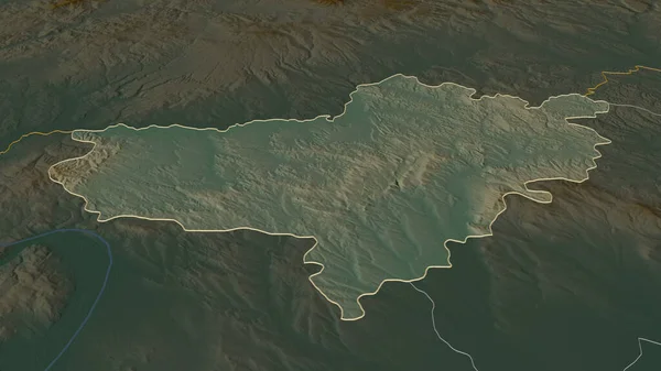 Zoom Nograd County Hungary Outlined Oblique Perspective Topographic Relief Map — Stock Photo, Image