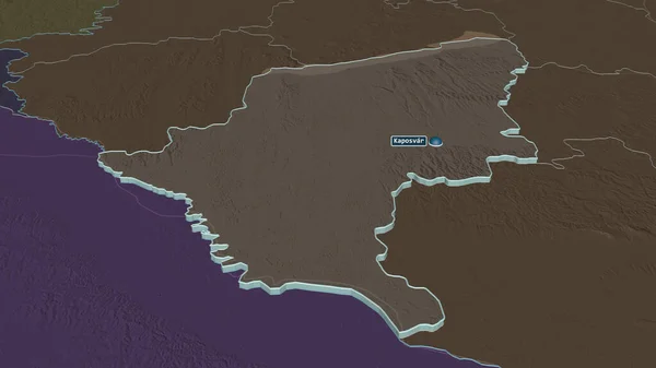 Zoom Auf Somogy Landkreis Ungarn Schräge Perspektive Farbige Landkarte Des — Stockfoto