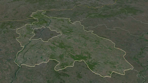 概述了在Pest上的缩放 匈牙利县 斜的角度 卫星图像 3D渲染 — 图库照片