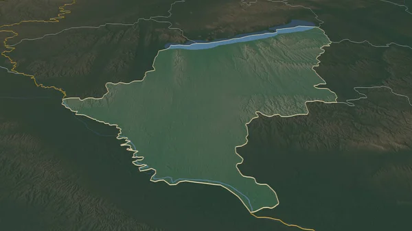 Zoom Somogy County Hungary Outlined Oblique Perspective Topographic Relief Map — Stock Photo, Image