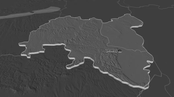 Přiblížit Tolna Okres Maďarsko Vytlačil Úhlová Perspektiva Bilevel Elevační Mapa — Stock fotografie