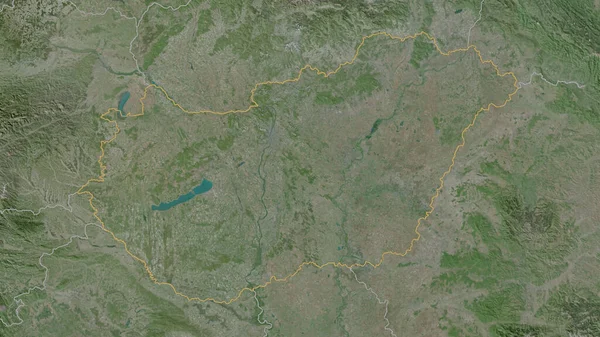 Outlined Shape Hungary Area Satellite Imagery Rendering — Stock Photo, Image