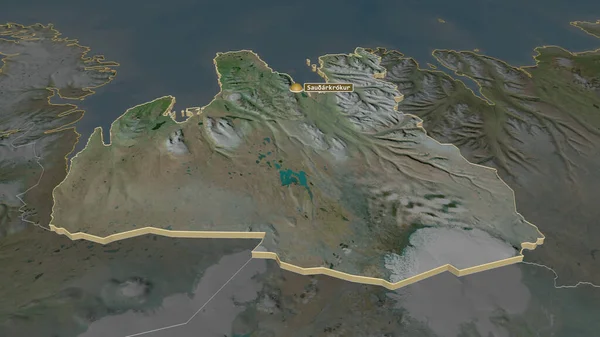 Zoom Norurland Vestra Region Iceland Extruded Oblique Perspective Satellite Imagery — Stock Photo, Image