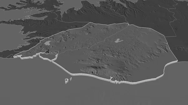 Zoom Sur Suurland Région Islande Extrudé Perspective Oblique Carte Altitude — Photo