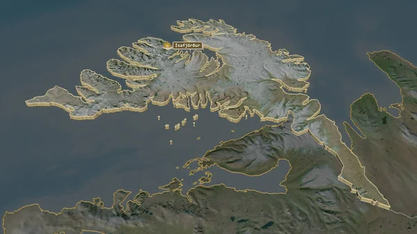 Ampliar Vestfirir Región Islandia Extruido Perspectiva Oblicua Imágenes Satélite Renderizado —  Fotos de Stock