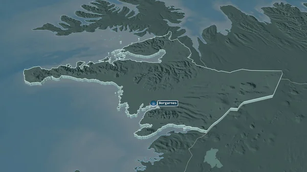 Zoom Sur Vesturland Région Islande Extrudé Perspective Oblique Carte Colorée — Photo