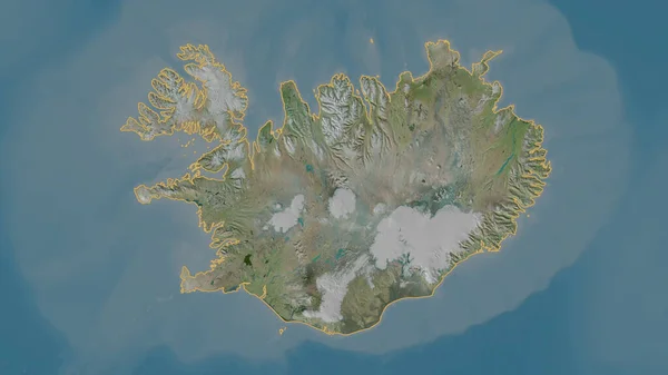 Omlijnde Vorm Van Het Ijslandse Gebied Satellietbeelden Weergave — Stockfoto